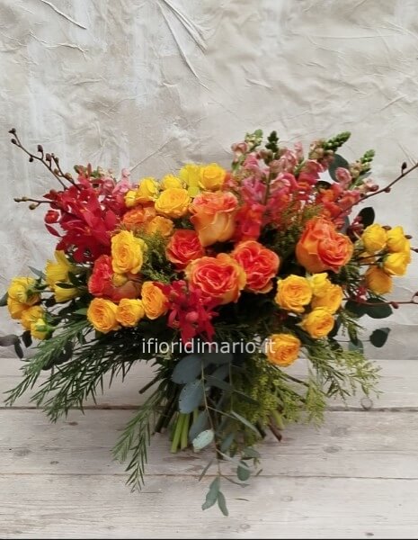 bouquet fiori mix-tonalità arancio-giallo